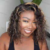 Side Part Balayage Bob Water Wave Highlight Colored Wigs 100% Human Hair